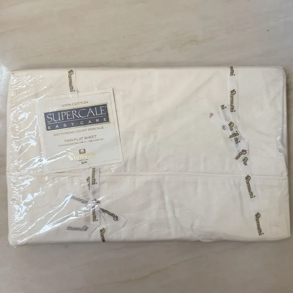 Wamsutta SUPERCALE Easy-care 200 Thread Percale Twin Flat Sheet Cotton Ivory USA